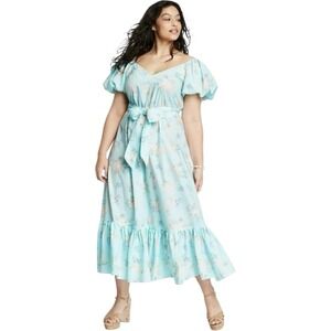 LoveShackFancy Light Blue Floral Maxi Dress